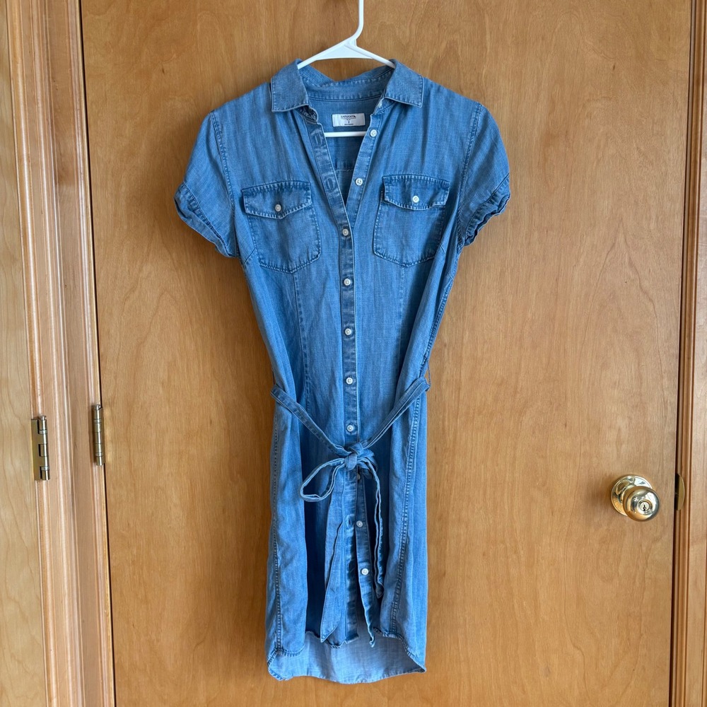 UNTUCKit Terry Shirt Dress Womens 2 Blue Tencel Short Sleeve Button Front Belted